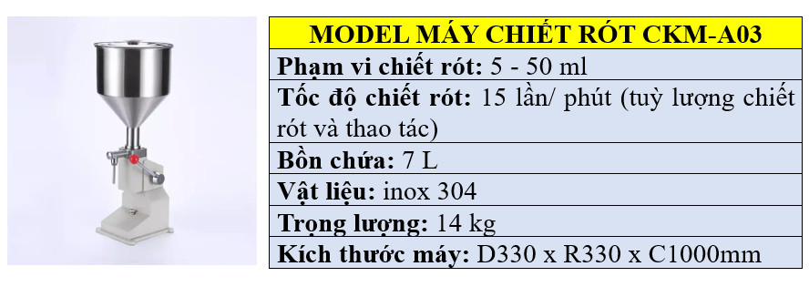 Thông số kỹ thuật máy chiết rót A03 