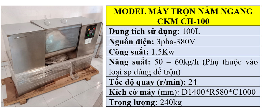 Thông số kỹ thuật máy trộn bột nằm ngang