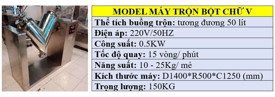 Thông số kỹ thuật máy trộn bột chữ V