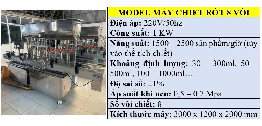 Thông số kỹ thuật của máy chiết rót mỹ phẩm tự động